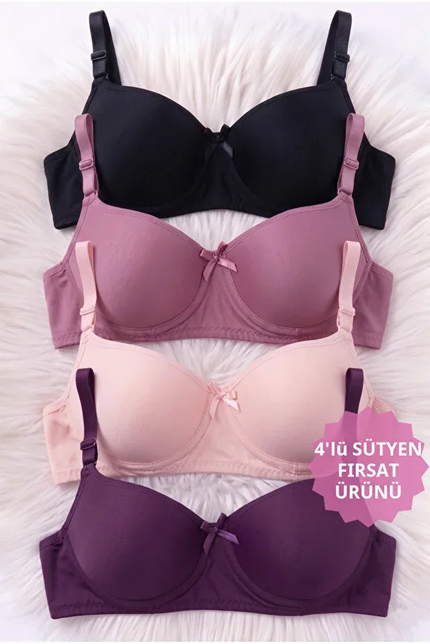 Women's Wirefree Padded Non-Support 4-Piece Bra Set