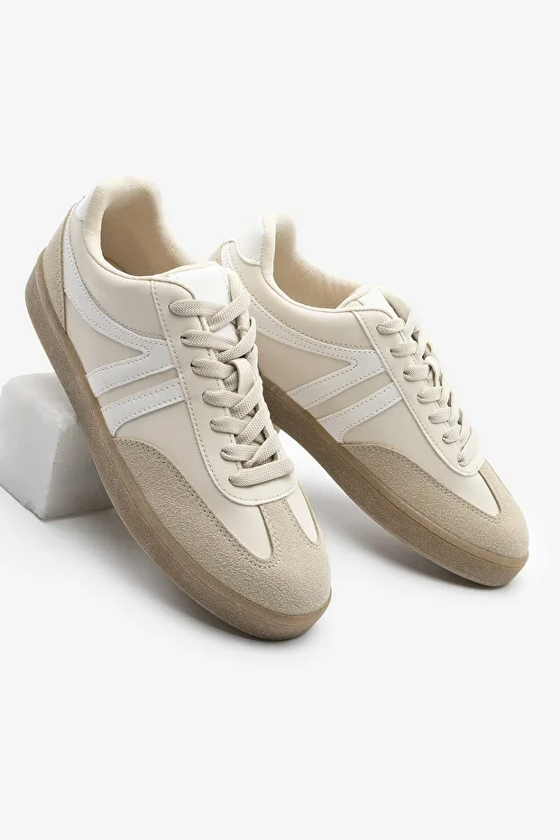 Women's Sneaker Lace-up Flat Sole Sports Shoe Tiyone Beige