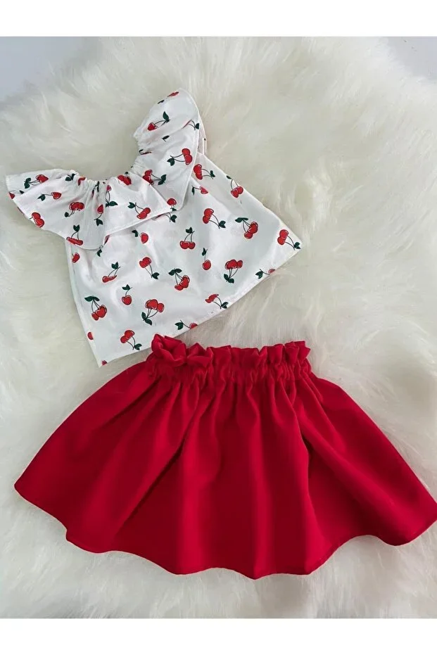 Cherry Pattern Skirt Blouse Set