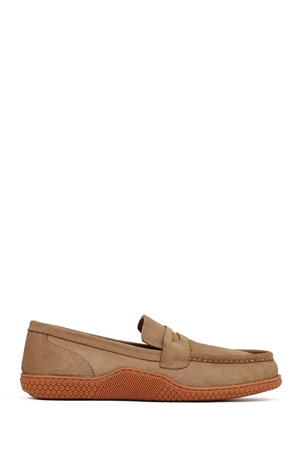Men's Beige Thick-Soled Nubuck Leather Loafer 26SFD8004V3