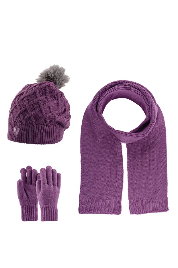 9-15 Years Girls Scarf Hat Gloves 3-Piece Set