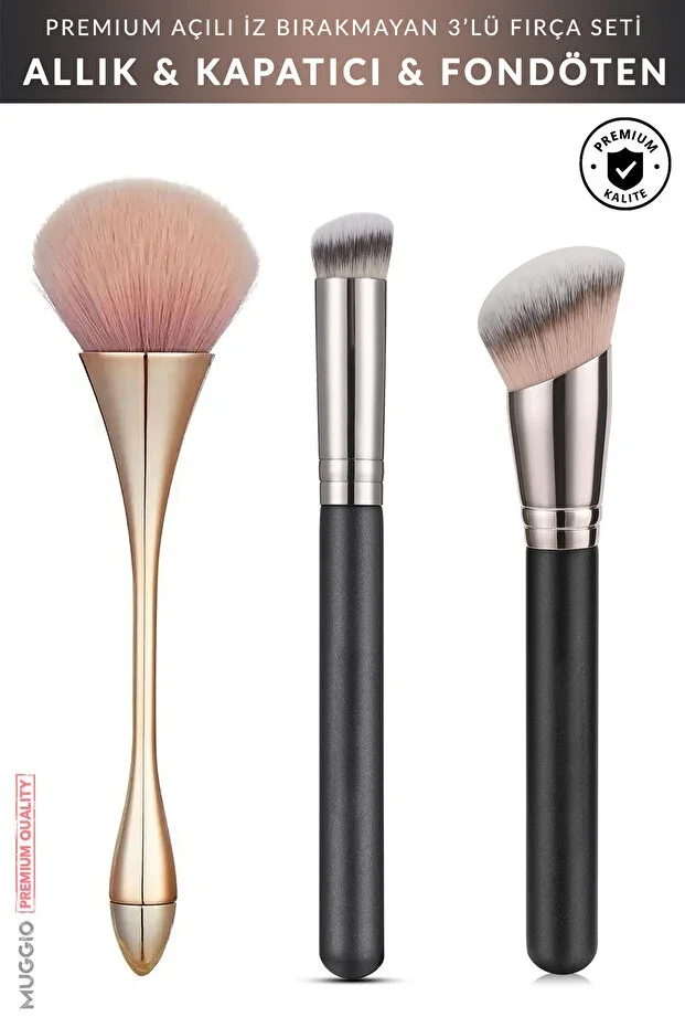3-Piece Premium Blush, Concealer, and Foundation Kabuki Makeup Brush Set