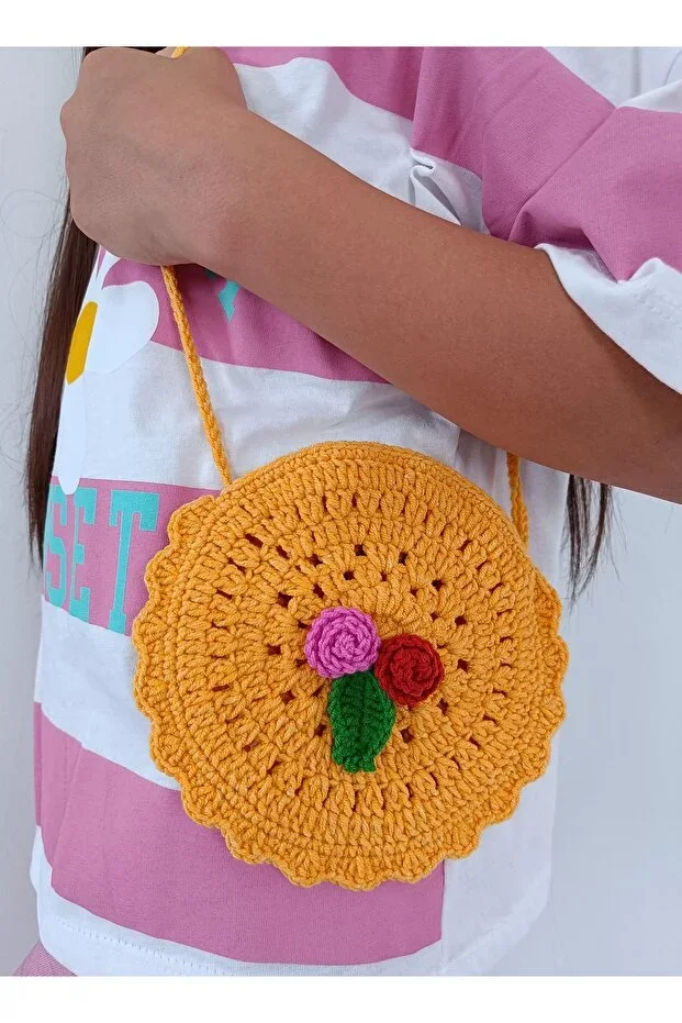 Knitted holiday children's bag, floral round baby bag, crossbody girl bag, gift