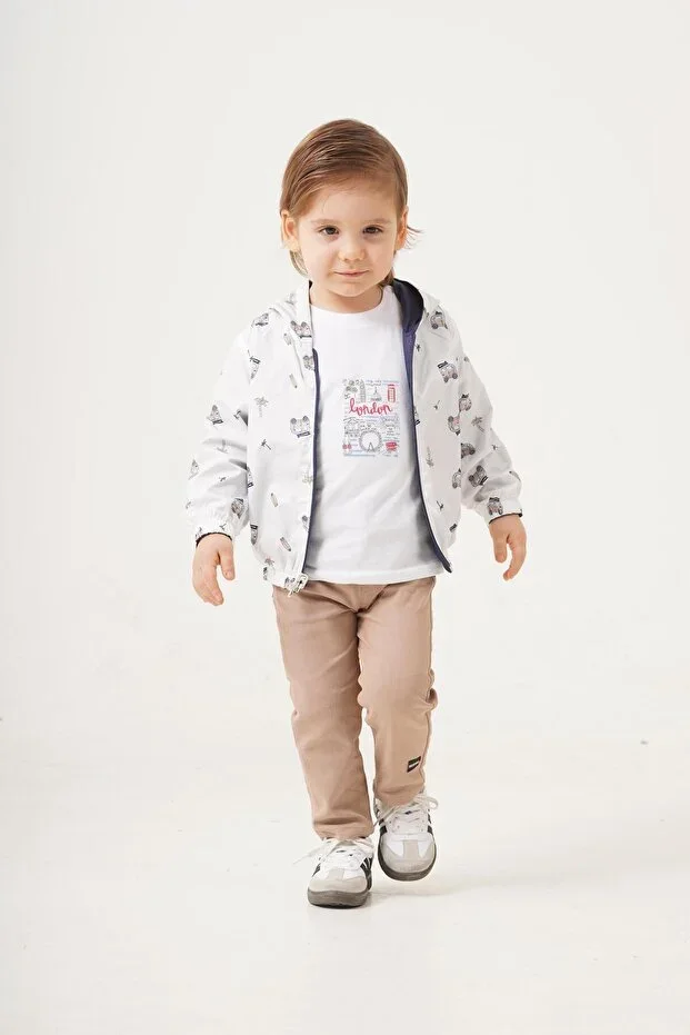Style Play Time Figured Double-Sided Hooded Waterproof 3-Piece Raincoat Set