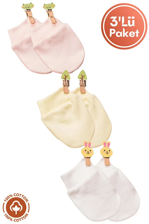 Baby Girl Newborn Jersey Organic Cotton Baby Mittens 3-Piece Set - Salmon