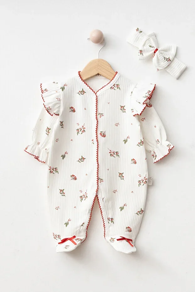 Baby Girl Kokina Flower Printed 100% Cotton Bandana Romper Set