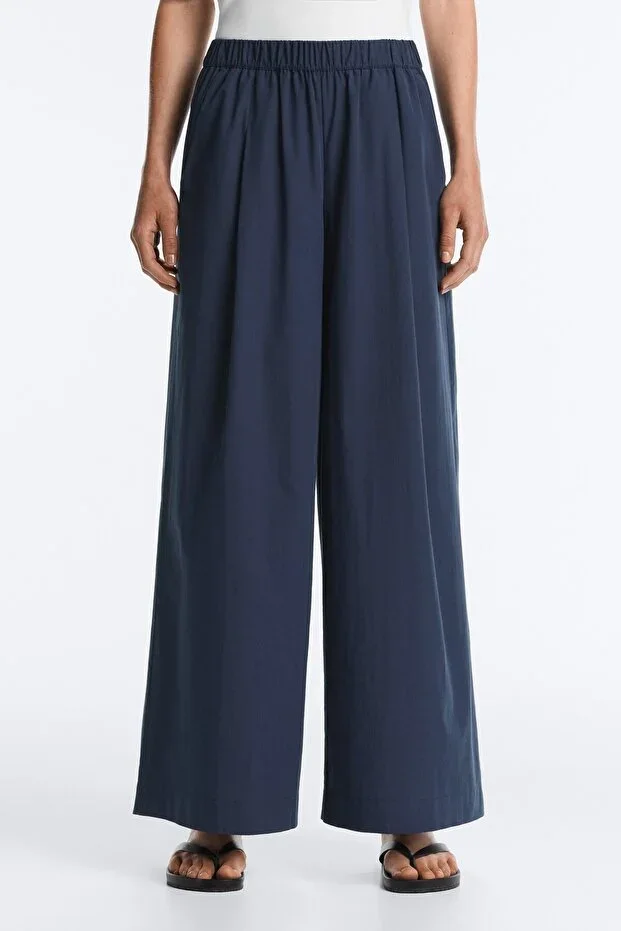 Oysho 100% cotton poplin wide leg trousers