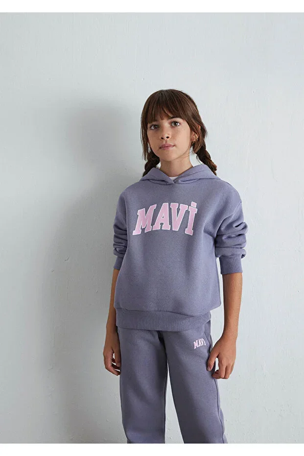 Logo Printed Hooded Purple Sweatshirt 7610035-70586