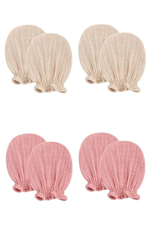 Newborn 4-Piece Gloves & Baby Girl Boy 100% Cotton Muslin Fabric