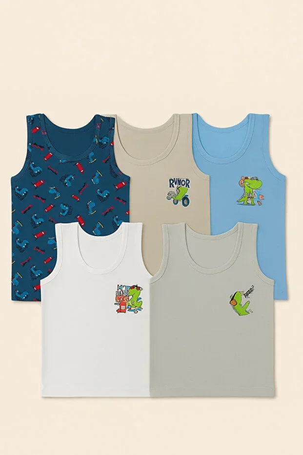 Boys 5-Pack Dinosaur Print Undershirt