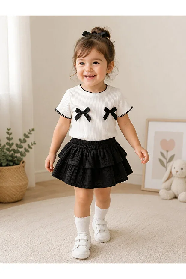Baby Girl & Kids Ruffled Skirt Bow Blouse Set