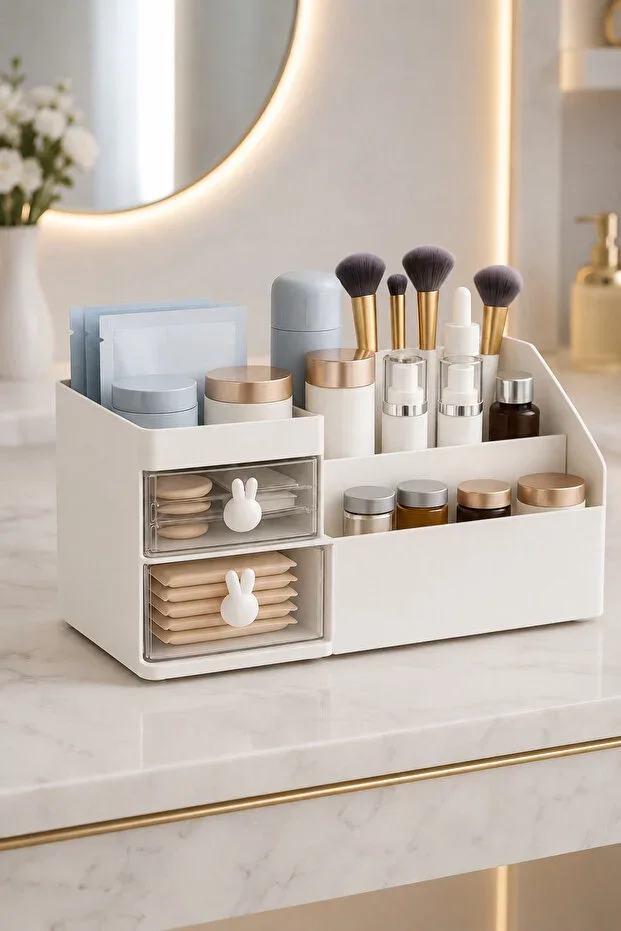 Makeup Organizer with Drawer White