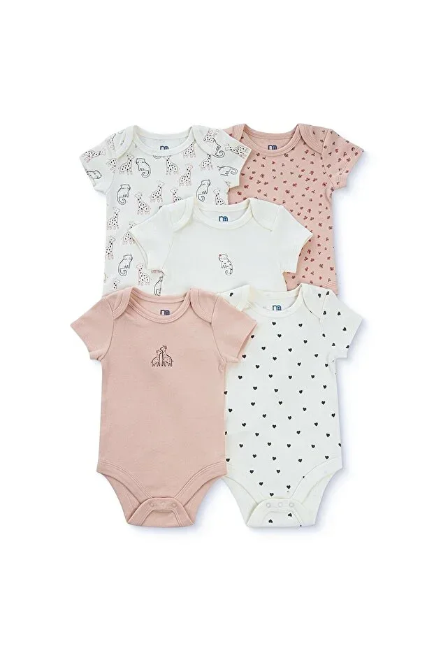 Baby Girl 5-Piece Bodysuit Animal Print Snap-Button Envelope Neck Long Sleeve