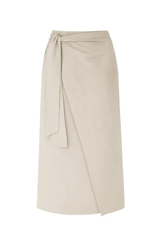 Genel Markalar Bow Tie Linen Skirt - Stone Color