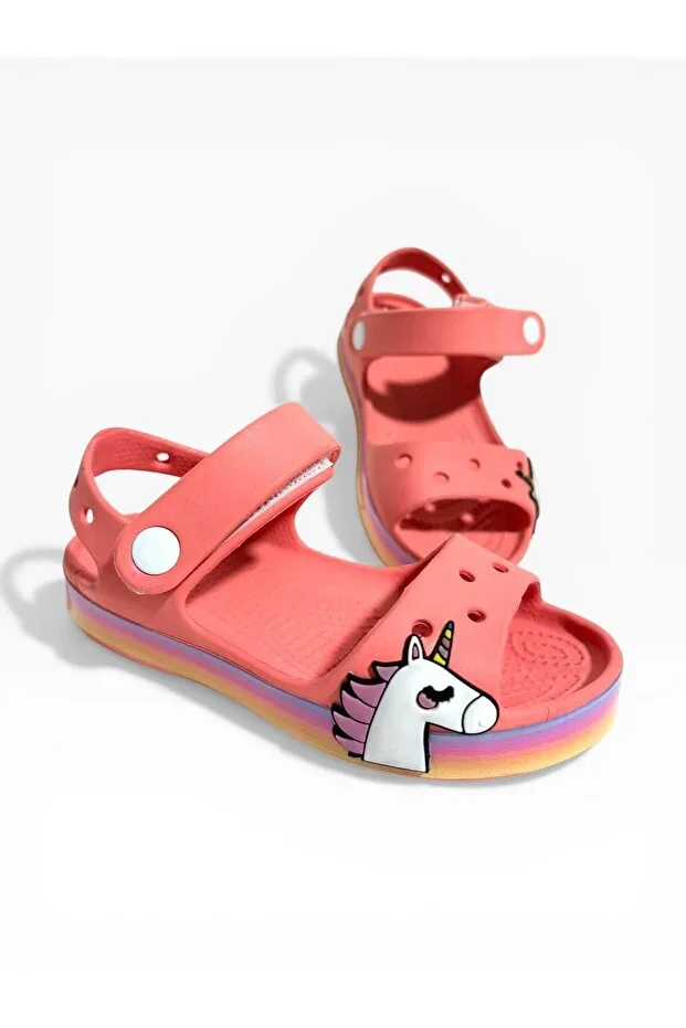 Girls Velcro Unicorn Patterned Orthopedic Non-Slip Eva Sole Sandals