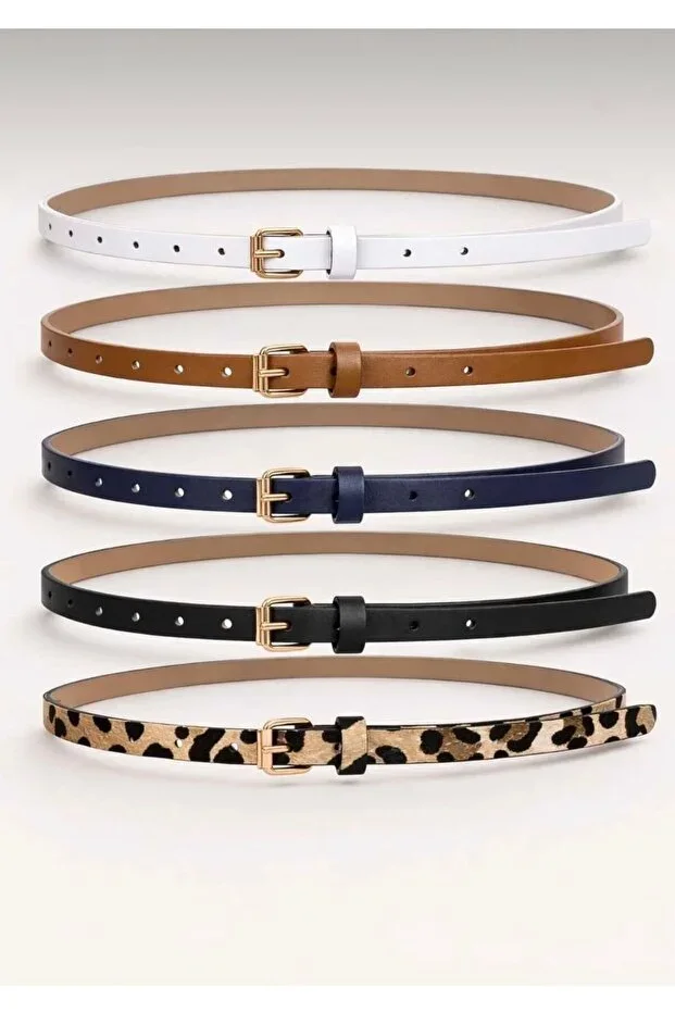 5 Piece Set Thin Belt with Gold Buckle