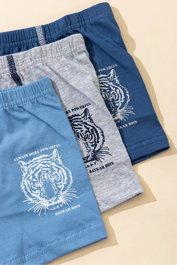 Men's Boys Cotton Tiger Print Relaxed Fit Boxer 3-Pack Blue