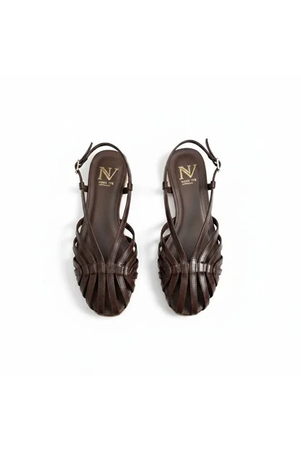 Coffee Leather Piping Women's Casual Sandals