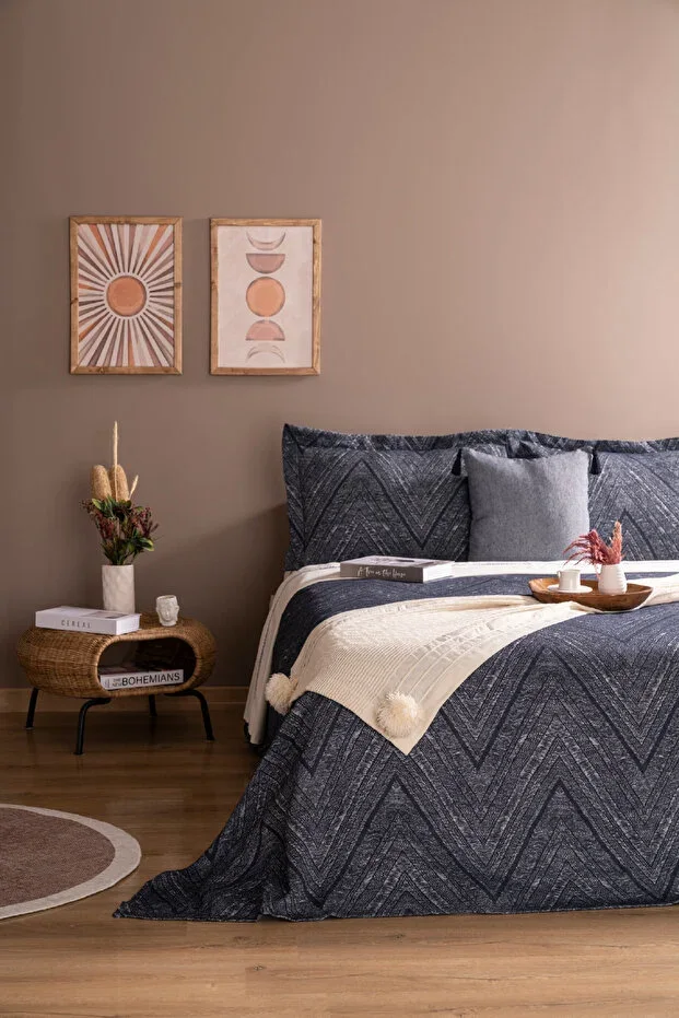 Ada Double Duvet Cover Set Navy Blue Daily Multi-purpose Quilt Cover Set - Stylish Box and Package