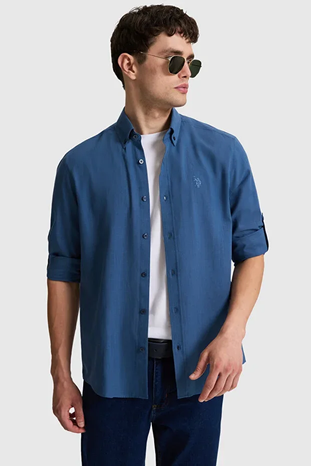 Men's Light Navy Blue Long Sleeve Basic Shirt 50324660-VR059