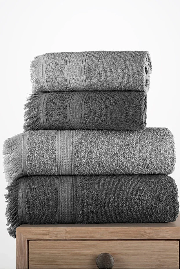 4-Piece Cotton Bath Towel Set Hamam Set, Hand, Face, Head and Body, 2 Pieces 40x80cm + 2 Pieces 70x140cm