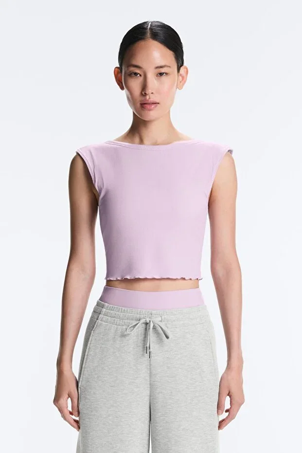 Oysho Modal blend curling rib short sleeve tank top