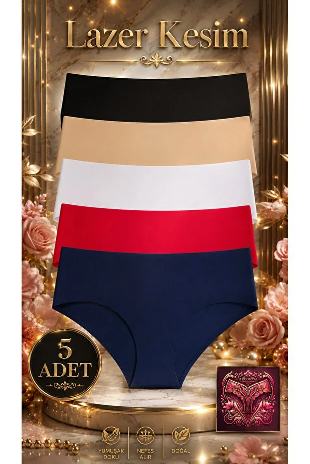 5-Piece Laser Cut Extra High Waist No-Mark Extra Soft Seamless Gusset Panty
