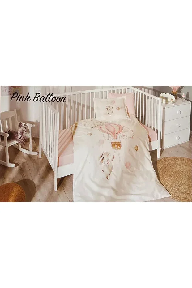 Özdilek Ranforce Baby Duvet Cover Set Pink Pink Balloon