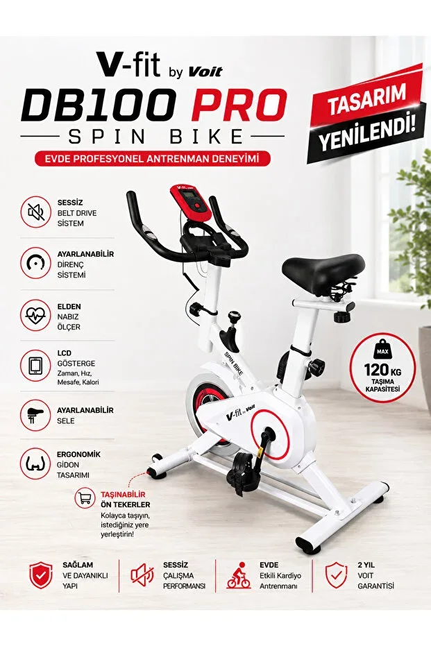 Db100 Pro White Spin Bike Hand Pulse Sensor Adjustable Resistance Quiet Operation