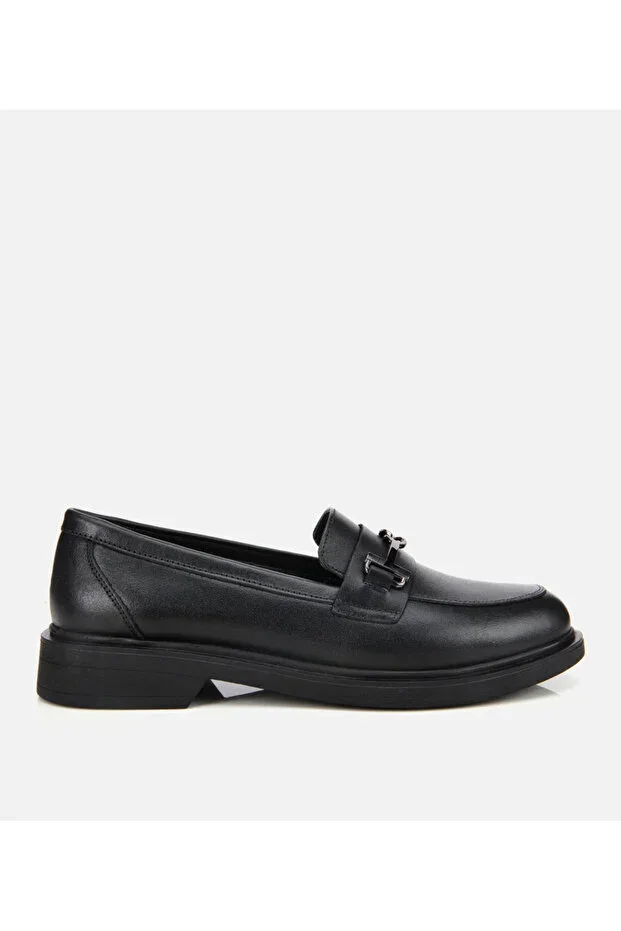 Women's Leather Black Buckled Classic Loafer