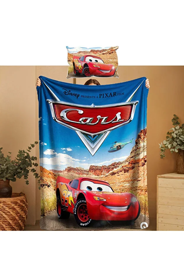 SHIMSHAK MCQUEEN CARS THEMED BABY CHILD WELSOFT SOFT BLANKET & PILLOW CASE SLEEP SET