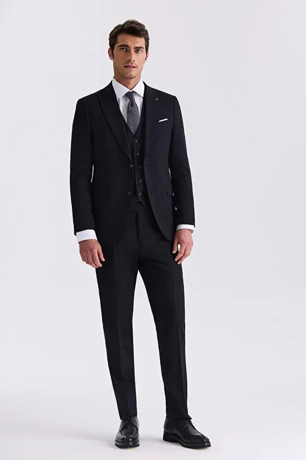 Black Slim Fit Pointed Collar Vest Bamboo Suit