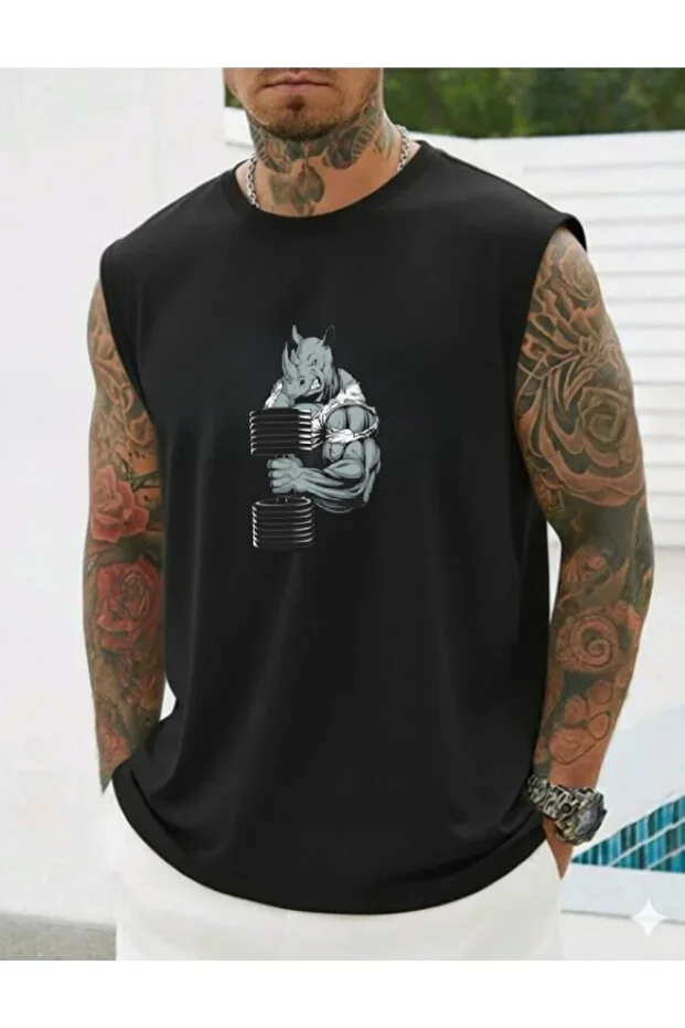 BLACK Men's Cotton Crew Neck Workout Athlete Tank Top Oversize Sleeveless T-Shirt