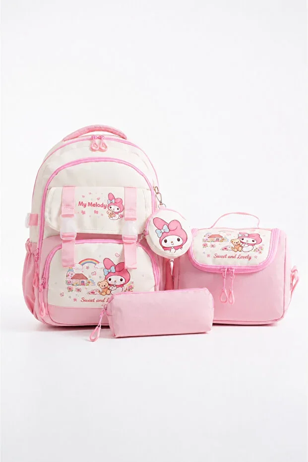 4-Piece School Bag Set Orthopedic Backpack - Twill Fabric, Thermal Lunch Bag, Pencil Case, and Wallet