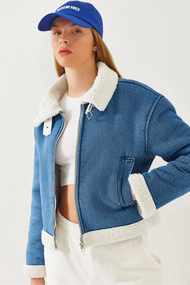 Women's Filato Detailed Plush Denim Jacket 2451 60351040