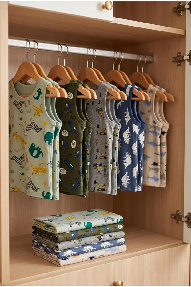 Boys' Undershirt %100 Cotton Patterned 6-Pack – Breathable Soft Fabric