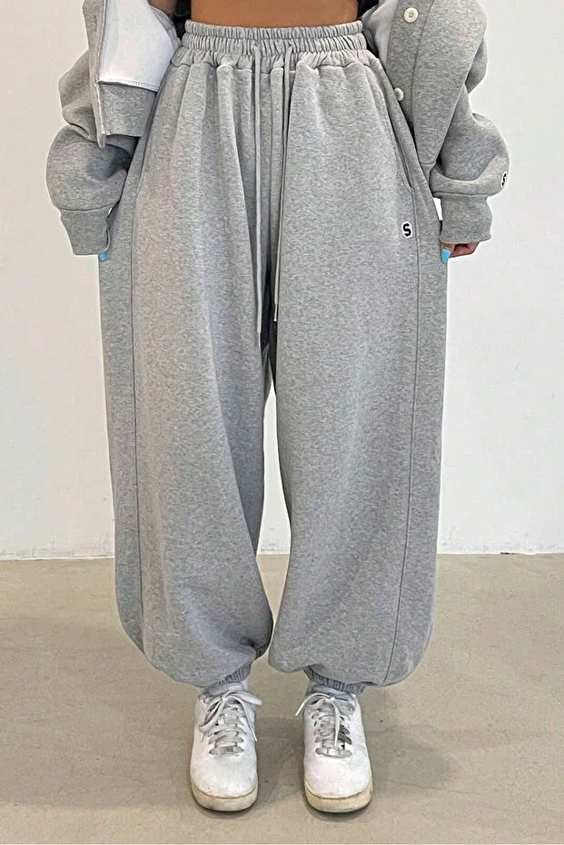 Women's Black Two-Thread Oversize Jogger Sweatpants