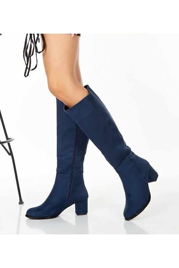 FELİPE LACİVERT DANA SUEDE 5 CM HEEL KNEE-HIGH BOOTS
