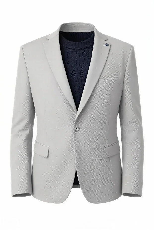Men's Light Charcoal Slim Fit Blazer Jacket – Single Button, Modern Fit