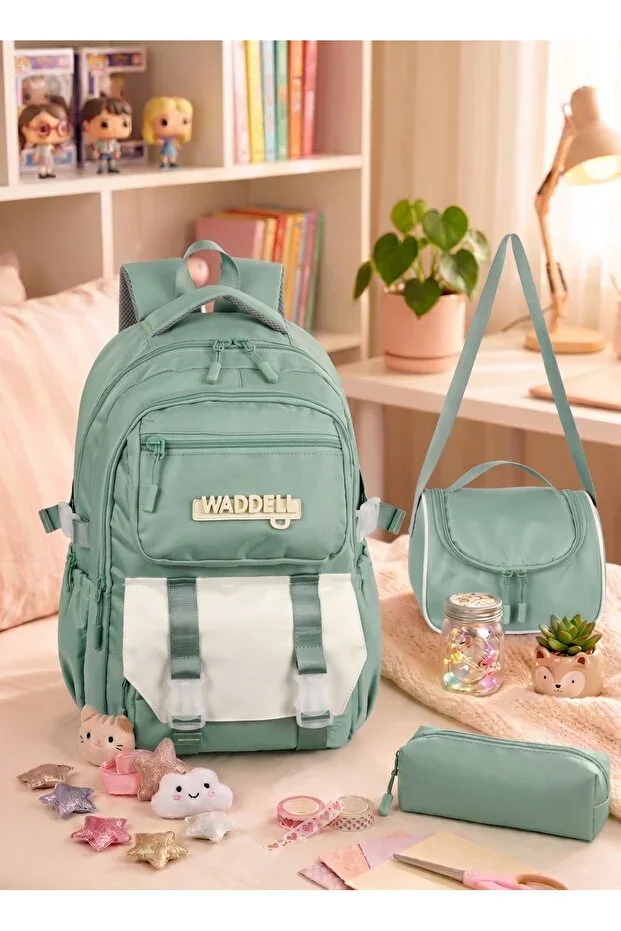 Waddell Primary - Middle School Luxury Quality Fabric Twillnis Rainproof Sweet Girls' Bag Lunch Bag and Pencil Case 3-piece Set
