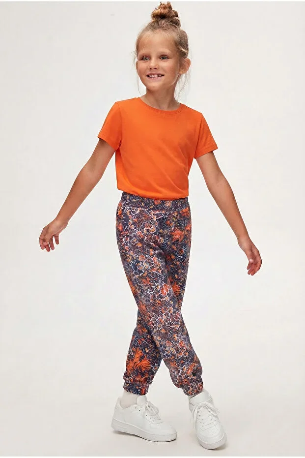 Orange Leaf Girl Child Patterned Pocket Sweatpants