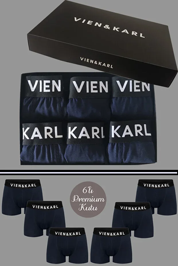 Men's Navy Blue Plain Stretch Boxer Shorts 6-Pack Box