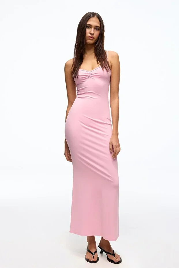Bershka Ruched Strappy Midi Dress