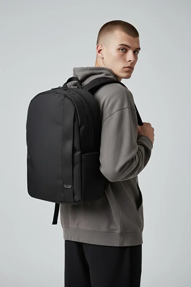 Black Two-Compartment Unisex Waterproof Backpack