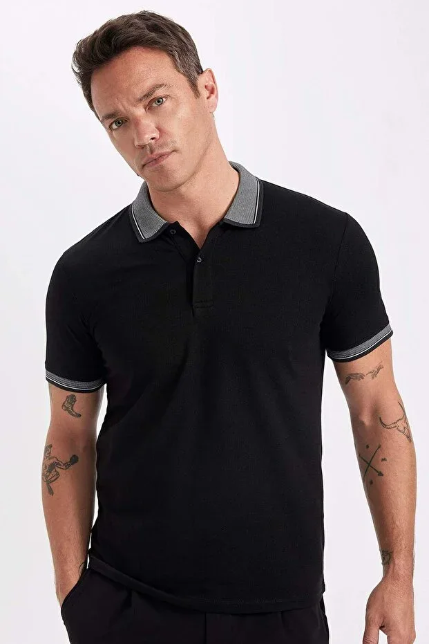 Slim Fit Polo Neck Short Sleeve Cotton T-Shirt D0033AXNS