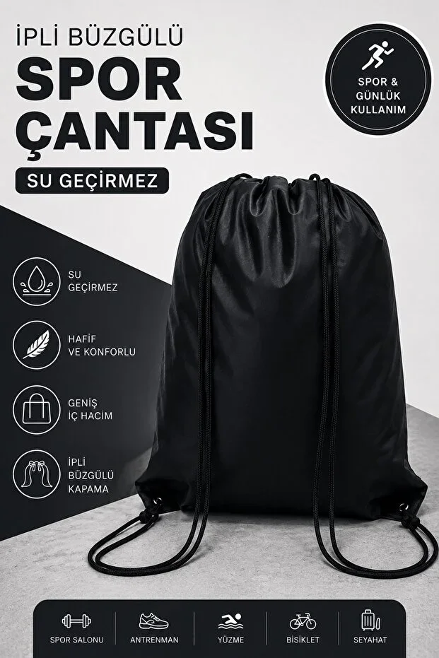 Waterproof Drawstring Professional Sports Bag - Gym, Fitness and Training Backpack - Black