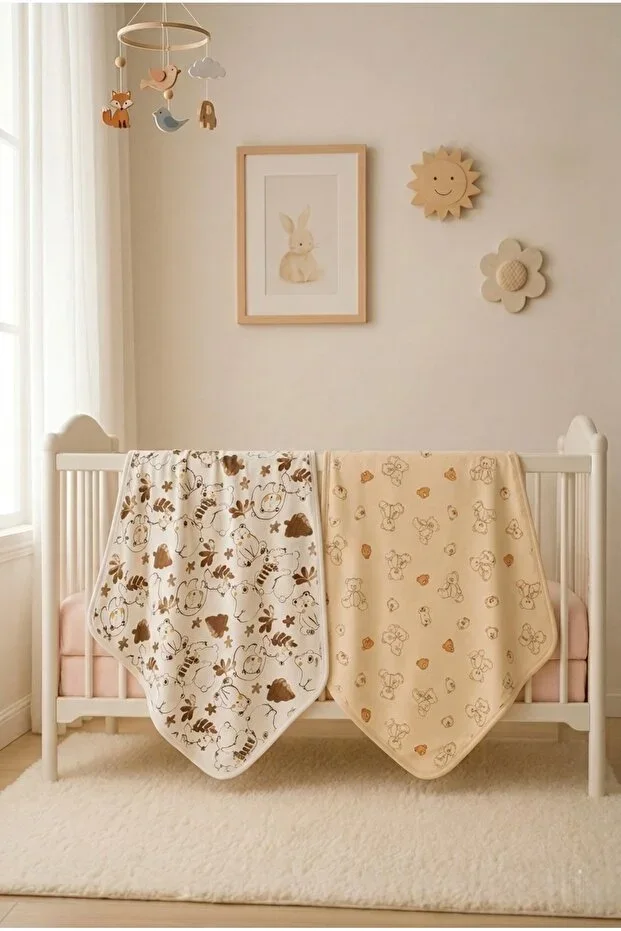 %100 Cotton 2-Piece Baby Blanket 90 x 90 cm