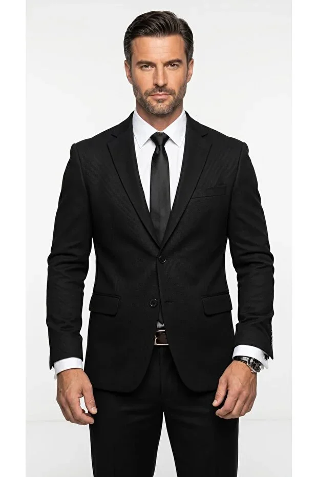 Slim Fit Pique Woven Men's Blazer Jacket – Modern Stylish Casual Outfit