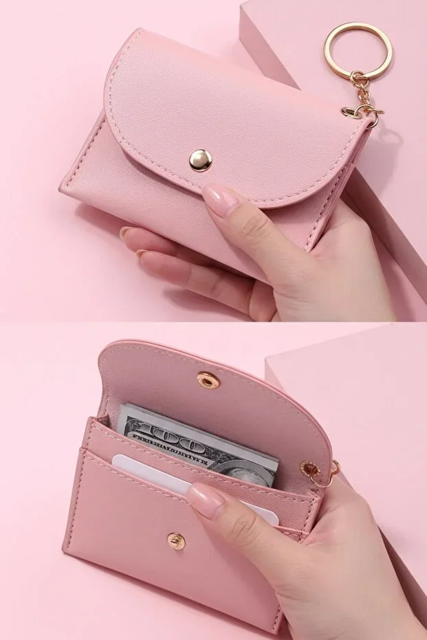 Pudra Double Compartment Mini Credit Card Holder Wallet with Keychain