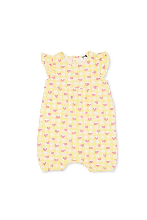 HelloBaby Girls' Short Romper, Heart Print, Snap Closure, Crew Neck, Short Sleeve, Elasticated Waistband